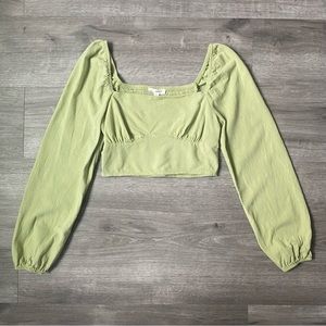 LA Hearts Green Linen Blend Long Sleeve Bodice Crop Top Small